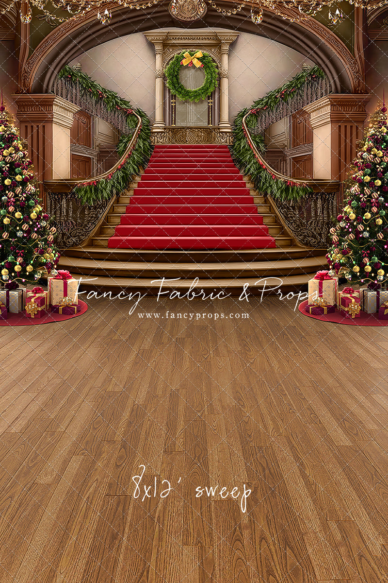 Grand Holiday Staircase - Red Stairs & Wood Floor - with Sweep Option