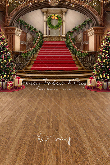 Grand Holiday Staircase - Red Stairs & Wood Floor - with Sweep Option