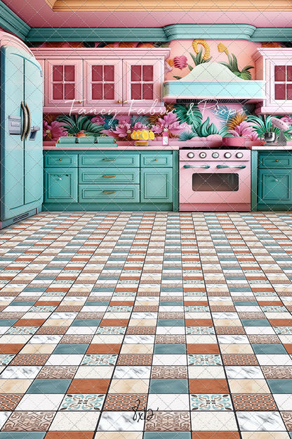 Tropical Kitchen - Blue & Pink - With Sweep Option