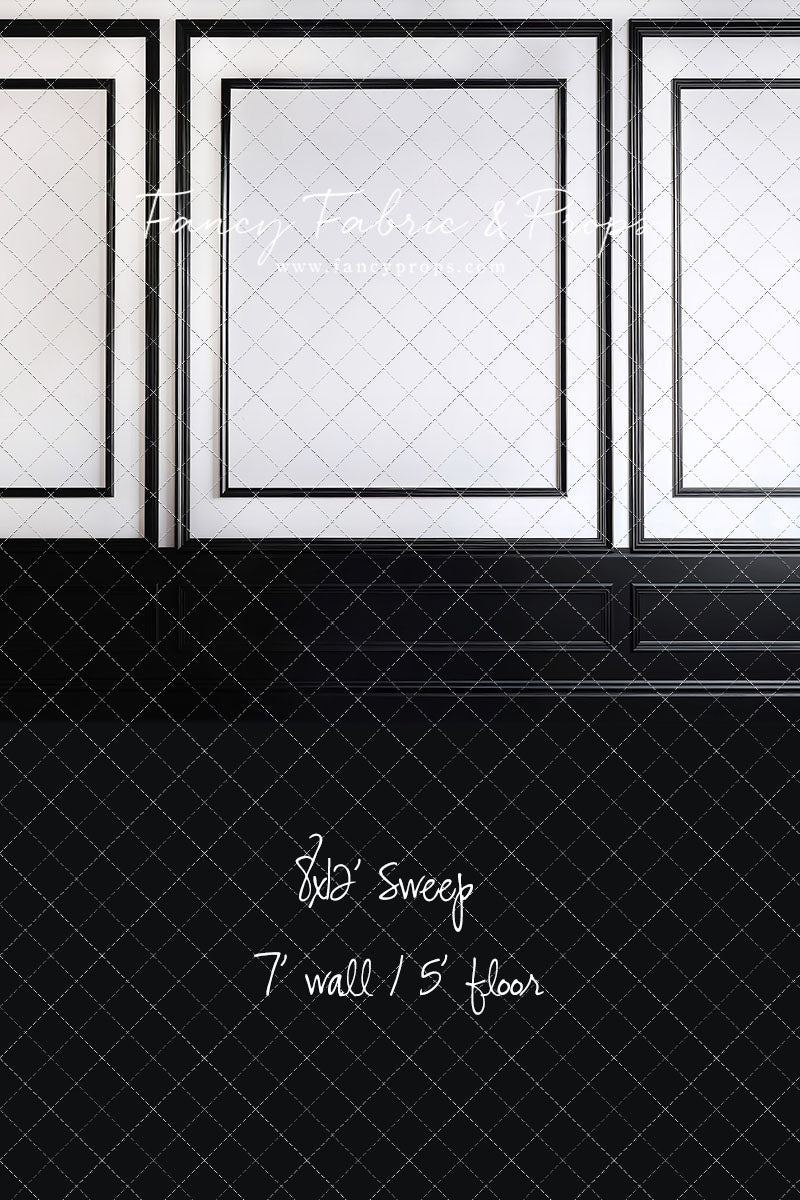 Classy Black & White Wainscoting - Black Floor - With Sweep Option