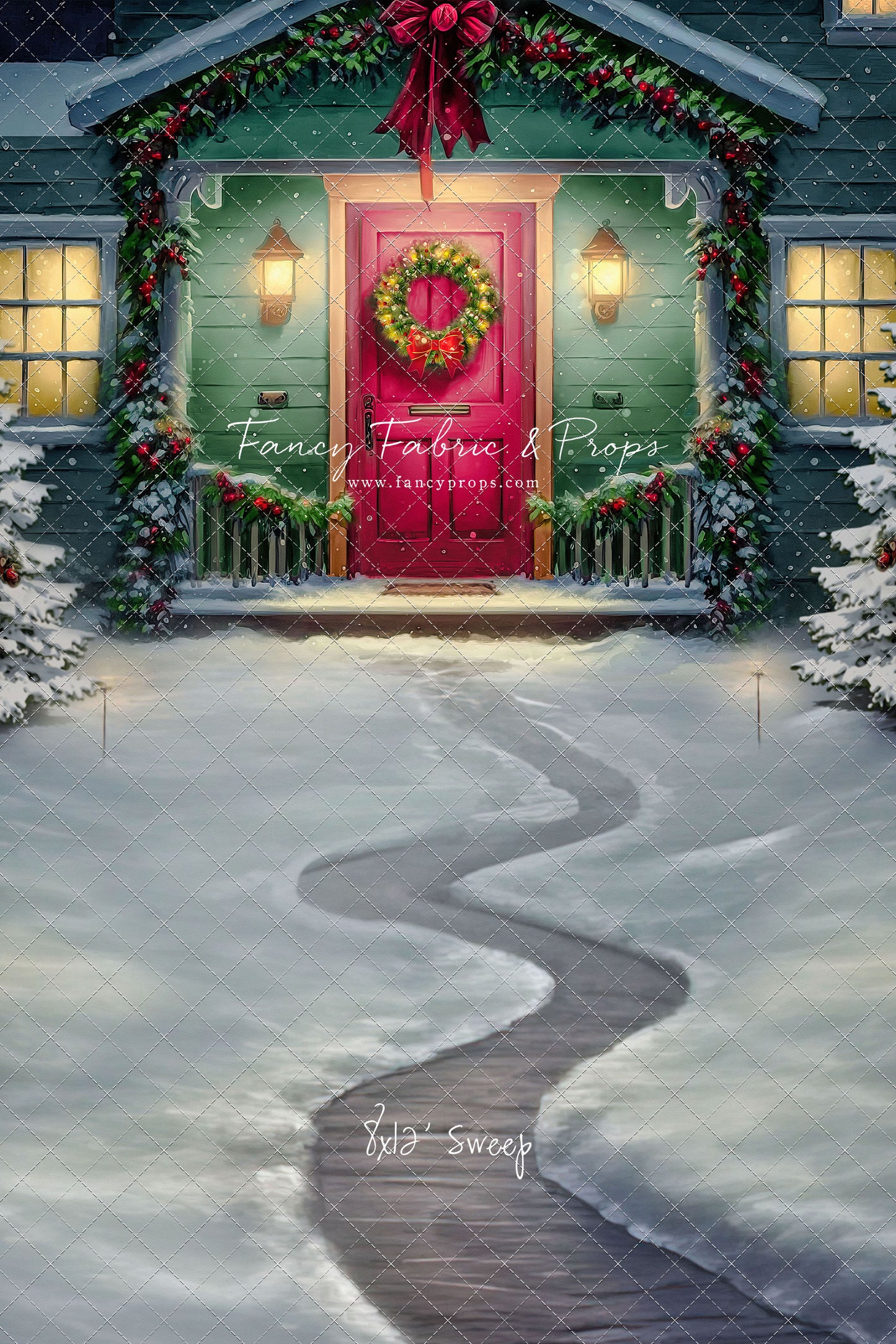 Magical Holiday Porch - Red Door - with Sweep Option