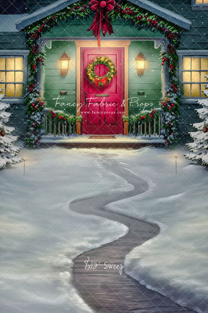 Magical Holiday Porch - Red Door - with Sweep Option