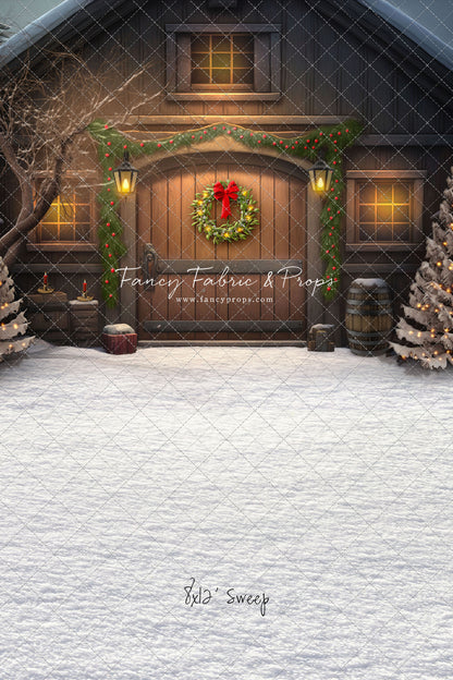 Merry Christmas Barn - Brown Door No Lights - with Sweep Option