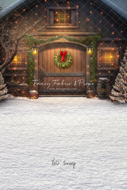 Merry Christmas Barn - Brown Door With Lights - with Sweep Option