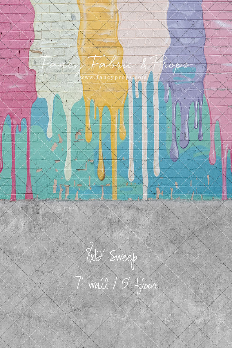 Pastel Paint Drip Wall - Concrete Floor Option - With Sweep Option