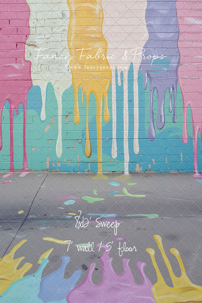 Pastel Paint Drip Wall - Painted Floor Option - With Sweep Option