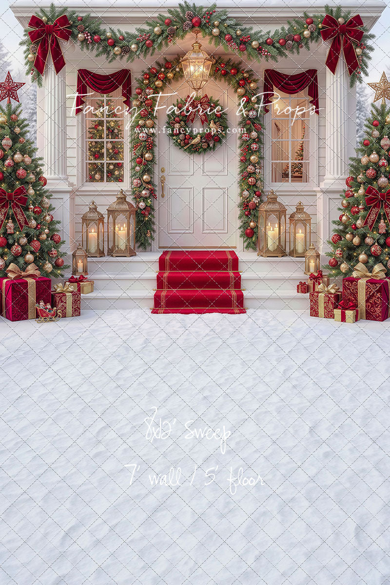 Red Ribbon Christmas Porch - With Sweep Option