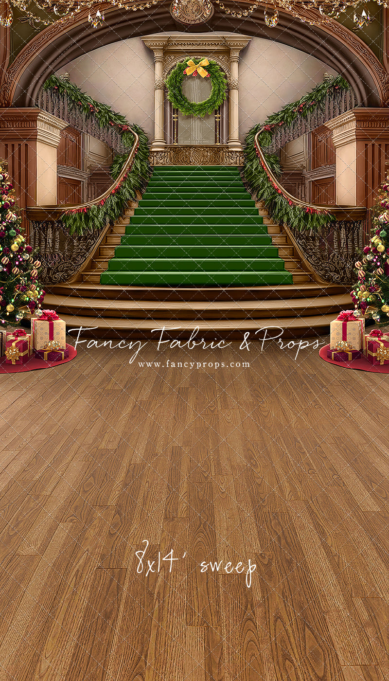 Grand Holiday Staircase - Green Stairs & Wood Floor - with Sweep Option
