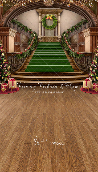 Grand Holiday Staircase - Green Stairs & Wood Floor - with Sweep Option