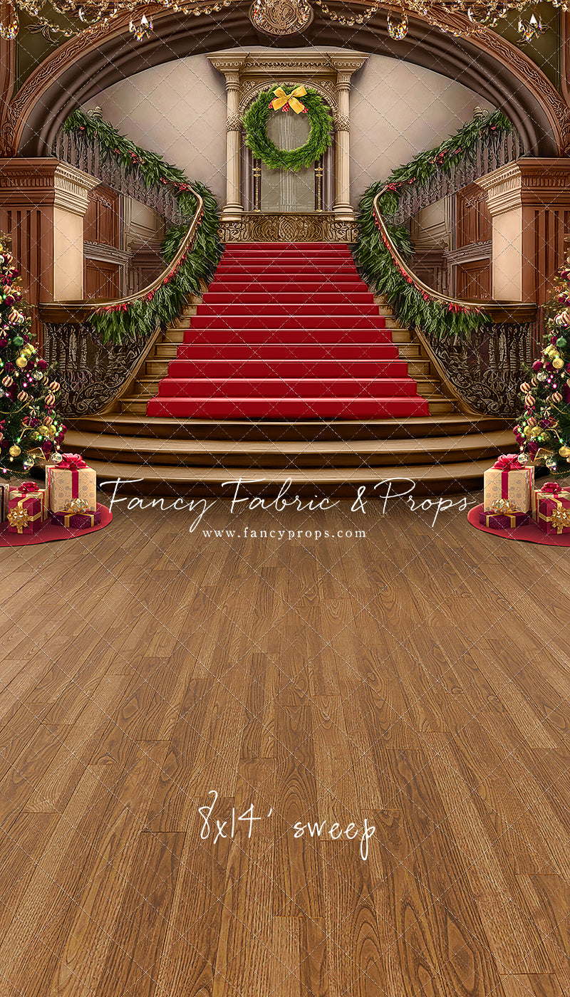 Grand Holiday Staircase - Red Stairs & Wood Floor - with Sweep Option