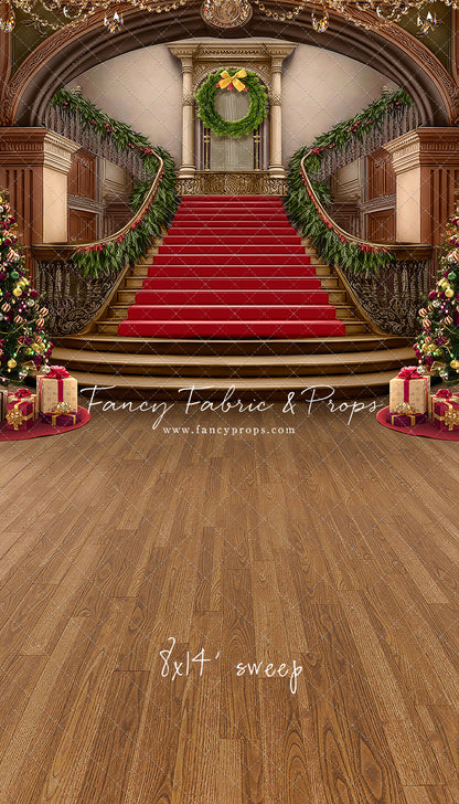 Grand Holiday Staircase - Red Stairs & Wood Floor - with Sweep Option