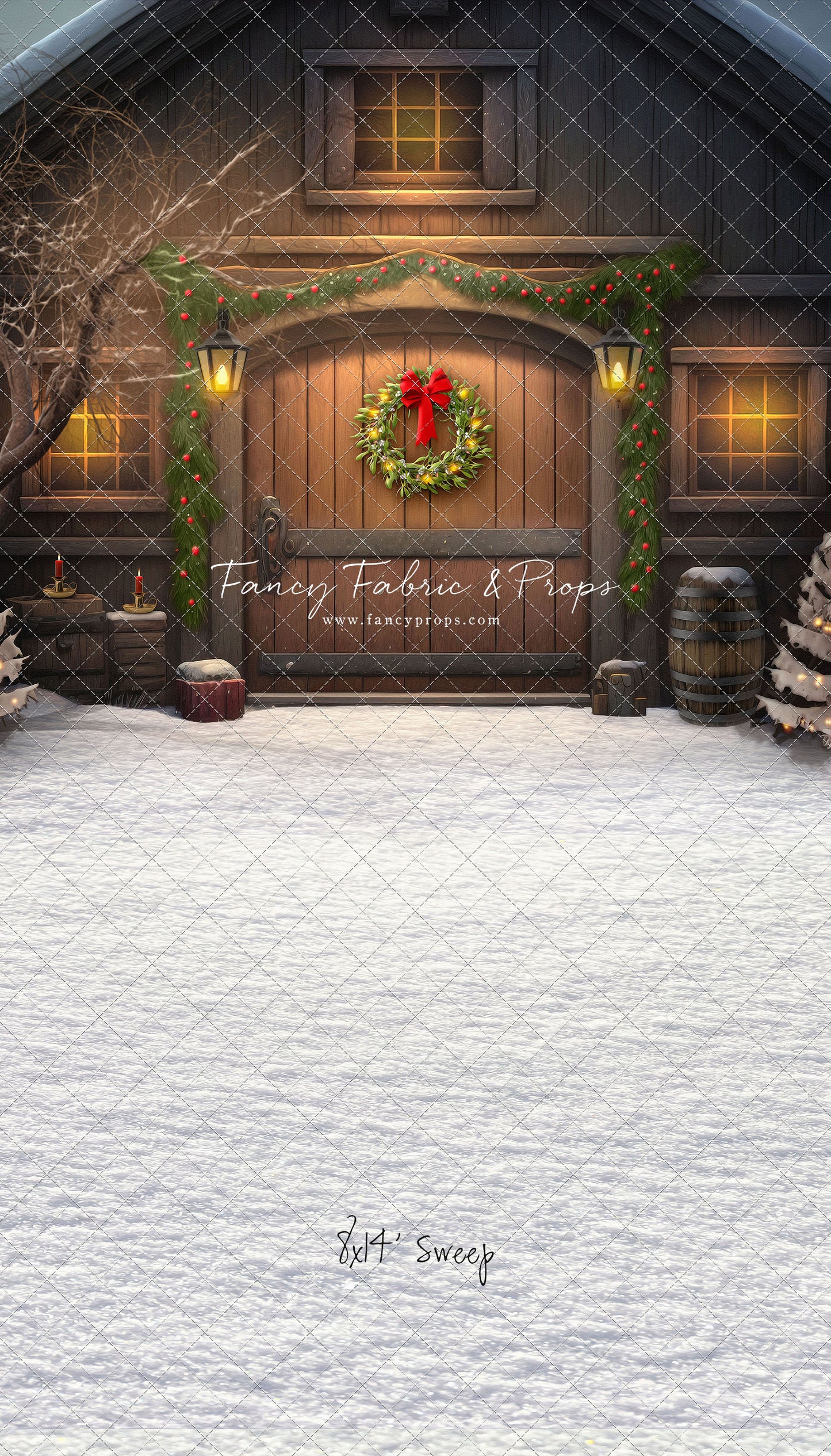 Merry Christmas Barn - Brown Door No Lights - with Sweep Option