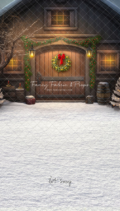 Merry Christmas Barn - Brown Door No Lights - with Sweep Option