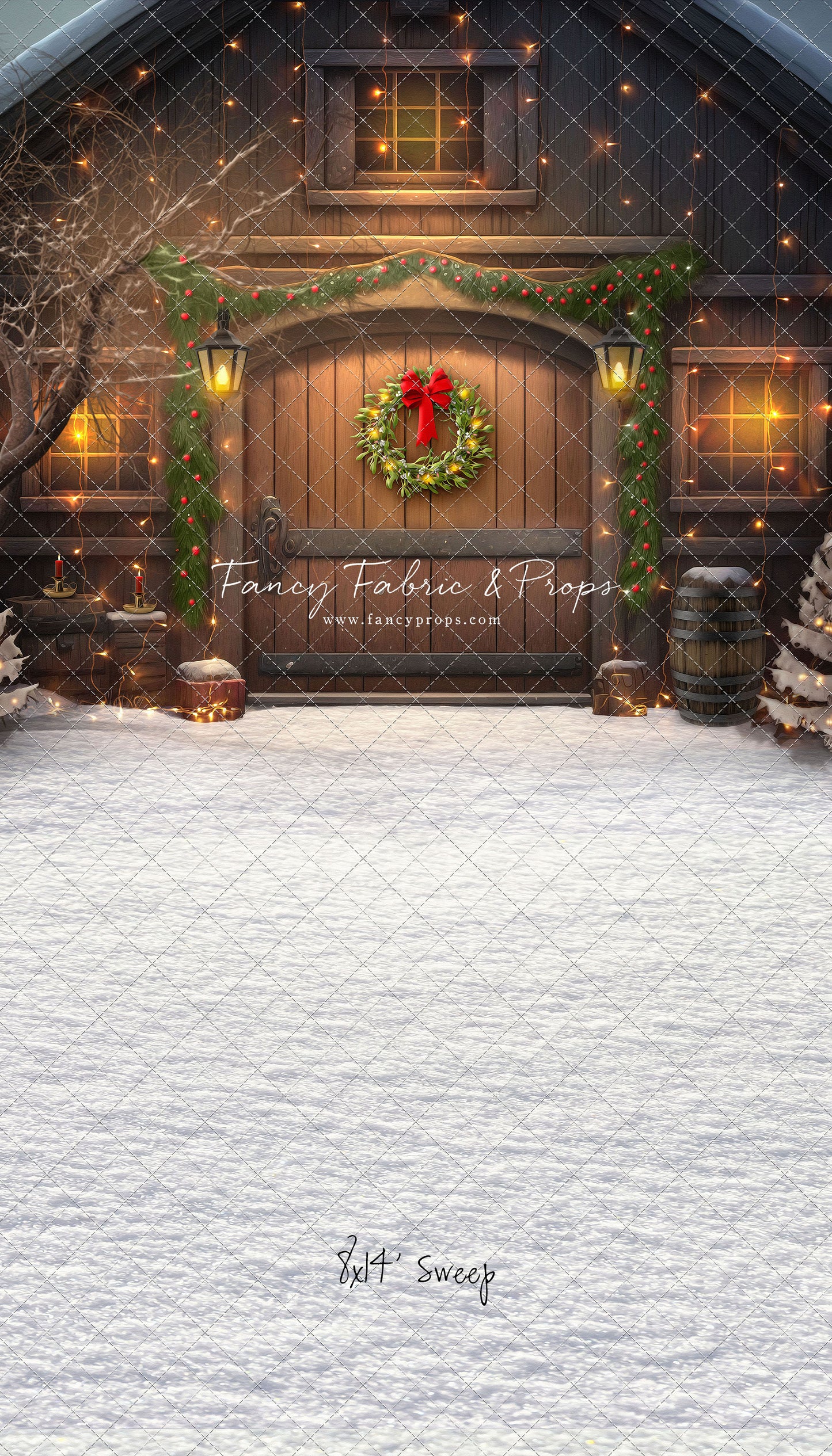 Merry Christmas Barn - Brown Door With Lights - with Sweep Option