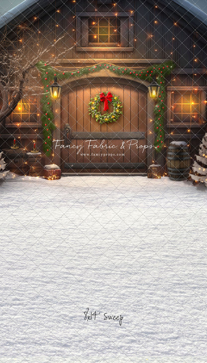 Merry Christmas Barn - Brown Door With Lights - with Sweep Option
