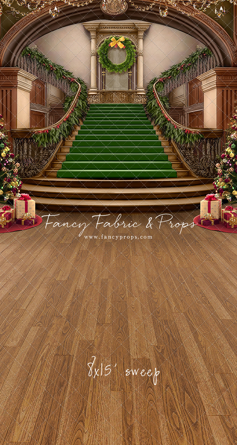 Grand Holiday Staircase - Green Stairs & Wood Floor - with Sweep Option