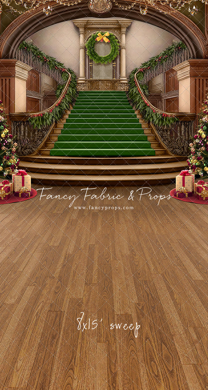 Grand Holiday Staircase - Green Stairs & Wood Floor - with Sweep Option