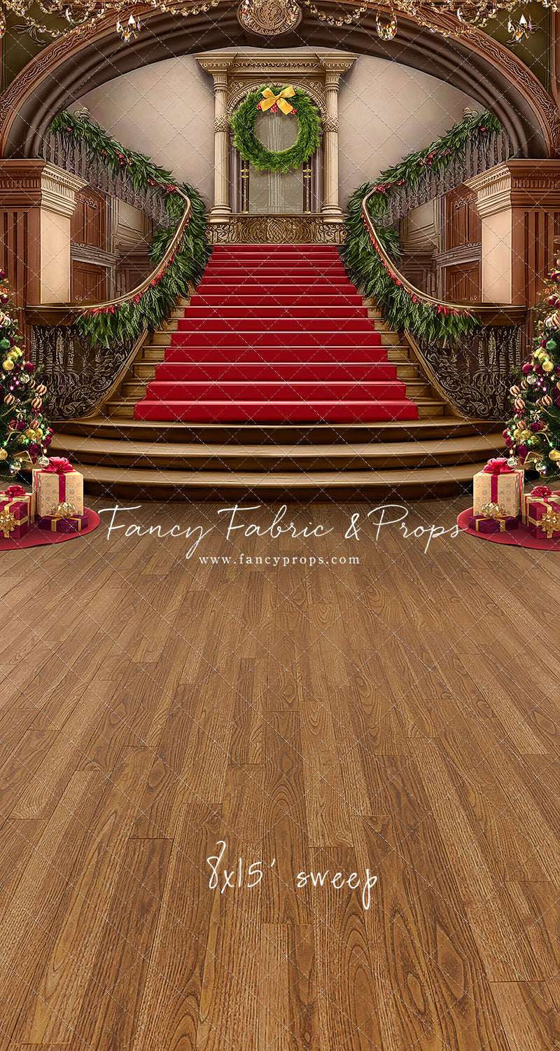 Grand Holiday Staircase - Red Stairs & Wood Floor - with Sweep Option