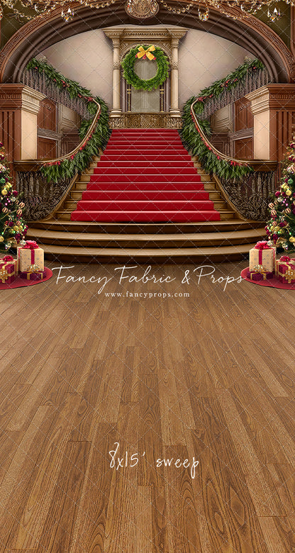 Grand Holiday Staircase - Red Stairs & Wood Floor - with Sweep Option