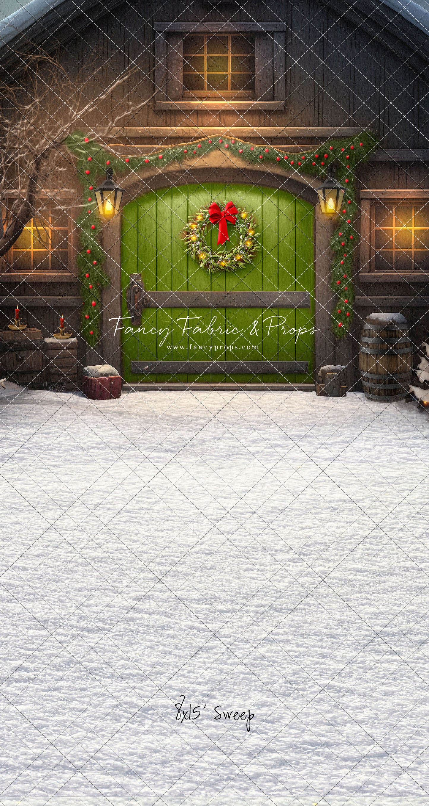 Merry Christmas Barn - Green Door - with Sweep Option