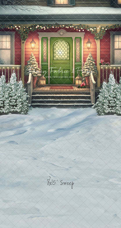 Merry Porch Greetings - Red House - with Sweep Option