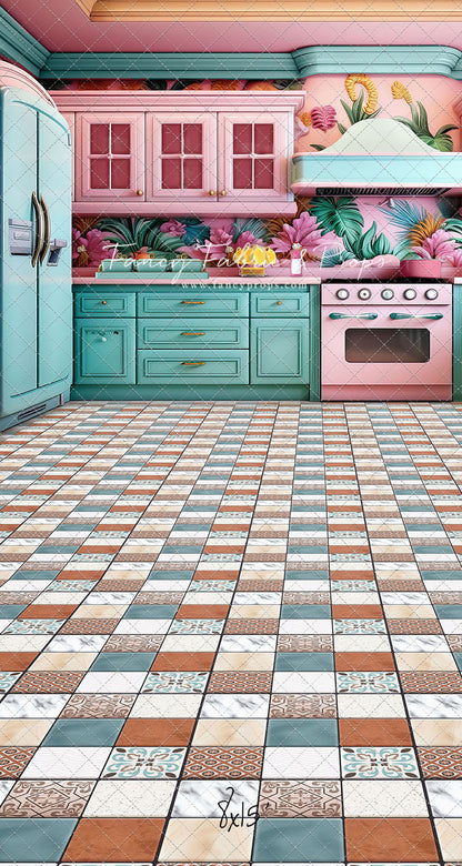 Tropical Kitchen - Blue & Pink - With Sweep Option
