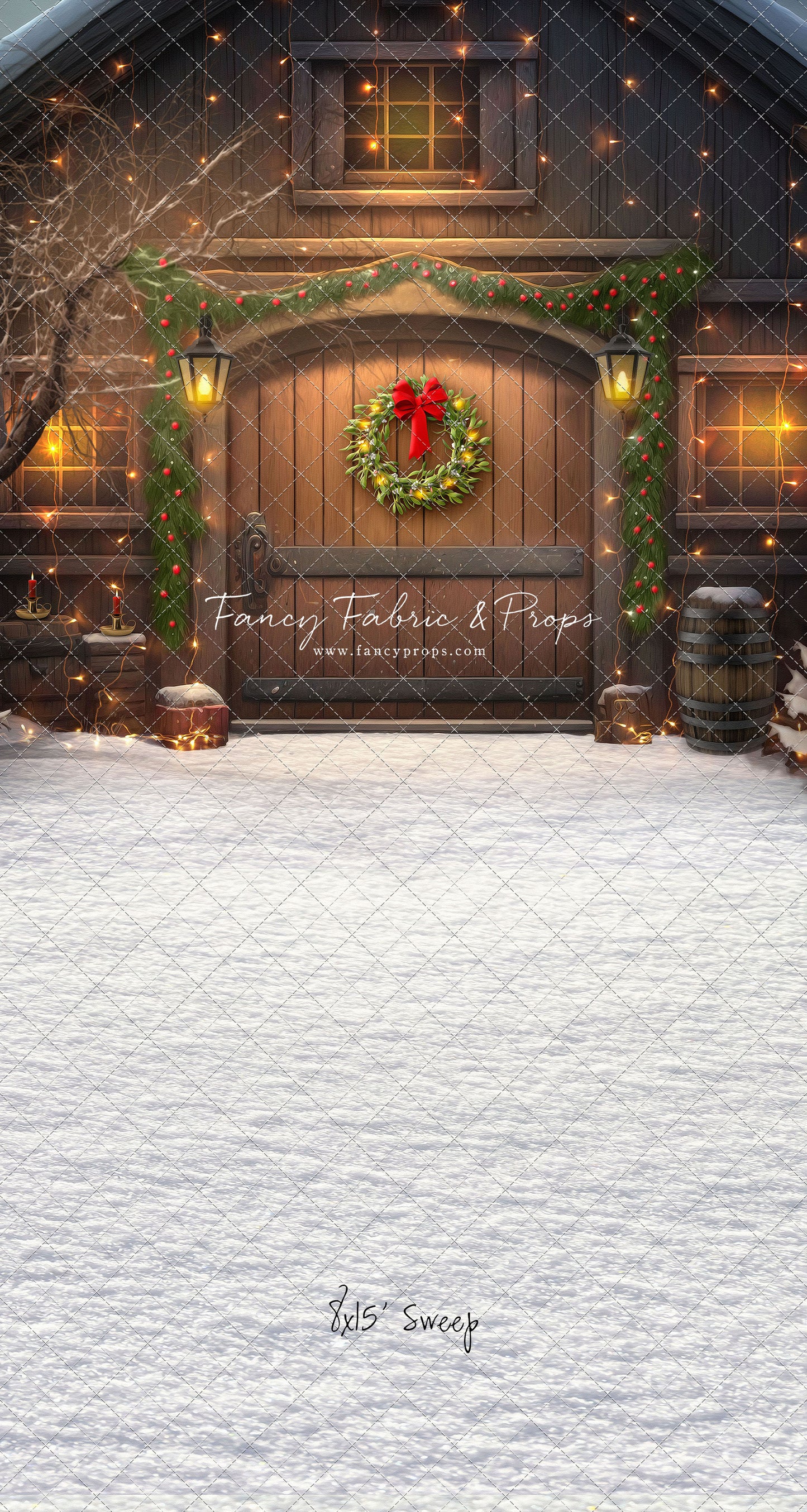 Merry Christmas Barn - Brown Door With Lights - with Sweep Option