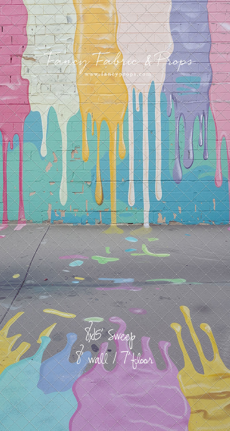 Pastel Paint Drip Wall - Painted Floor Option - With Sweep Option