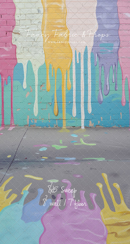 Pastel Paint Drip Wall - Painted Floor Option - With Sweep Option