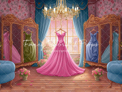 Dress Like A Princess - Pink Dress/Blue Curtains - With Sweep Option