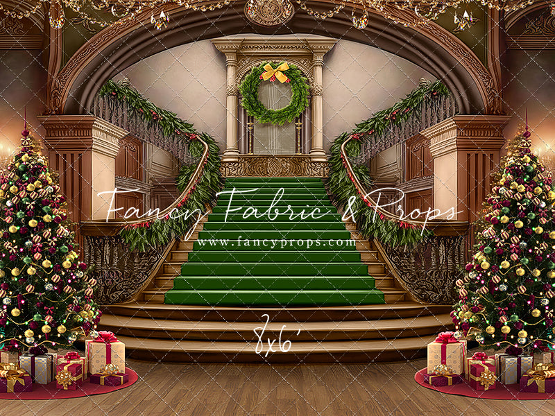 Grand Holiday Staircase - Green Stairs & Wood Floor - with Sweep Option