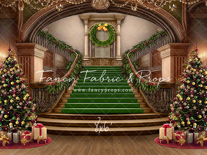 Grand Holiday Staircase - Green Stairs & Wood Floor - with Sweep Option