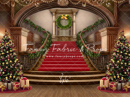 Grand Holiday Staircase - Red Stairs & Wood Floor - with Sweep Option