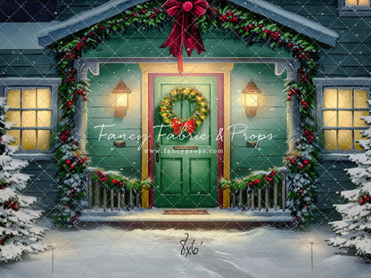 Magical Holiday Porch - Green Door - with Sweep Option