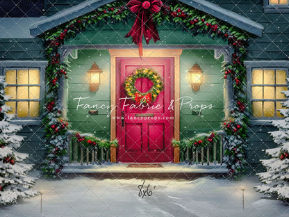 Magical Holiday Porch - Red Door - with Sweep Option