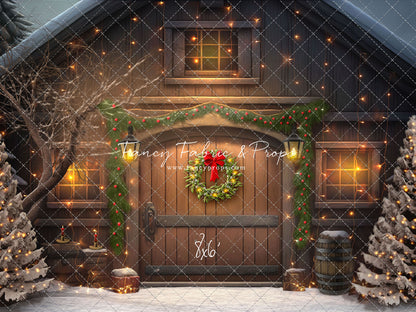 Merry Christmas Barn - Brown Door With Lights - with Sweep Option