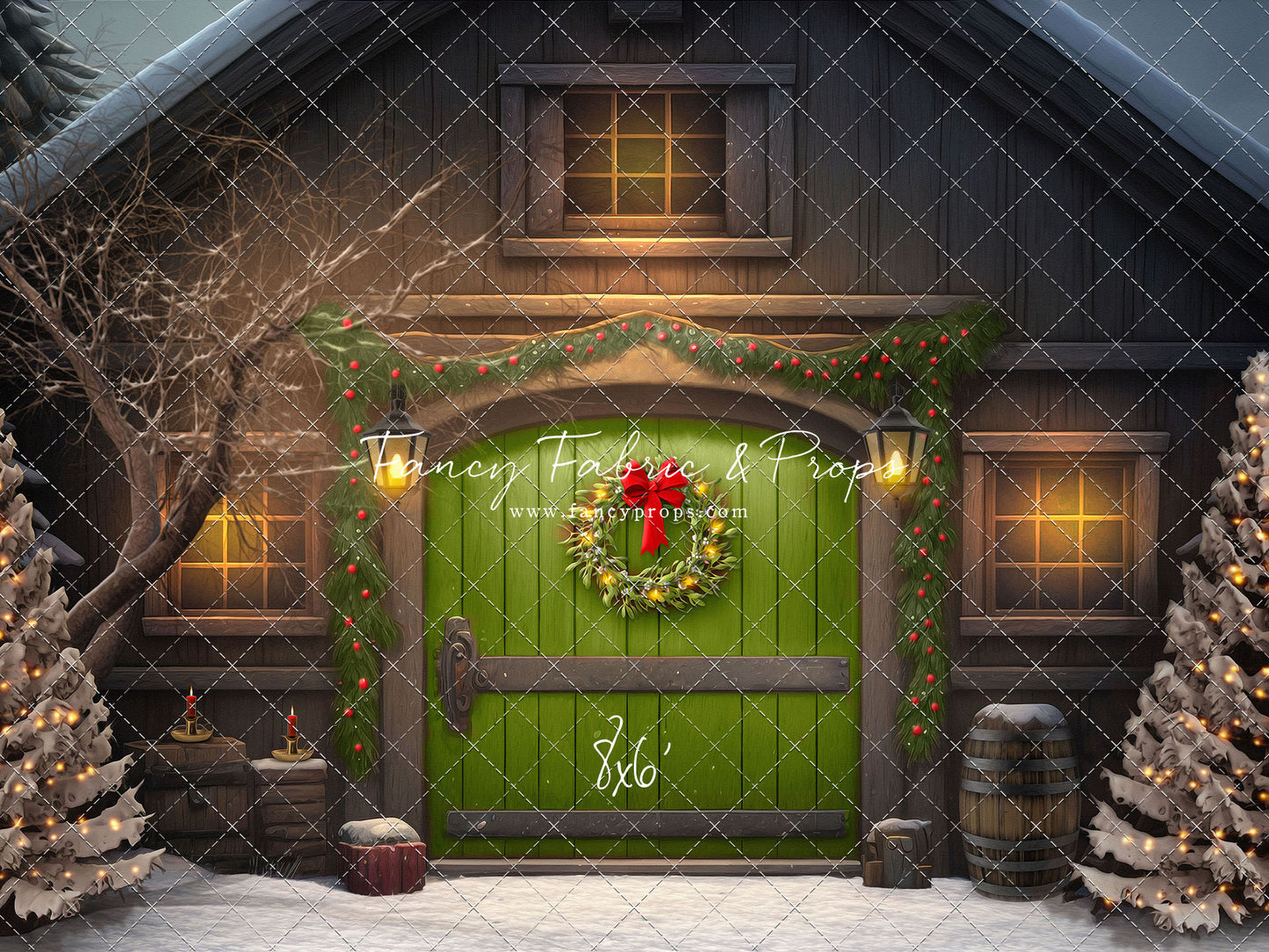 Merry Christmas Barn - Green Door - with Sweep Option