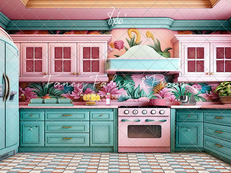 Tropical Kitchen - Blue & Pink - With Sweep Option