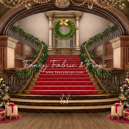 Grand Holiday Staircase - Red Stairs & Wood Floor - with Sweep Option