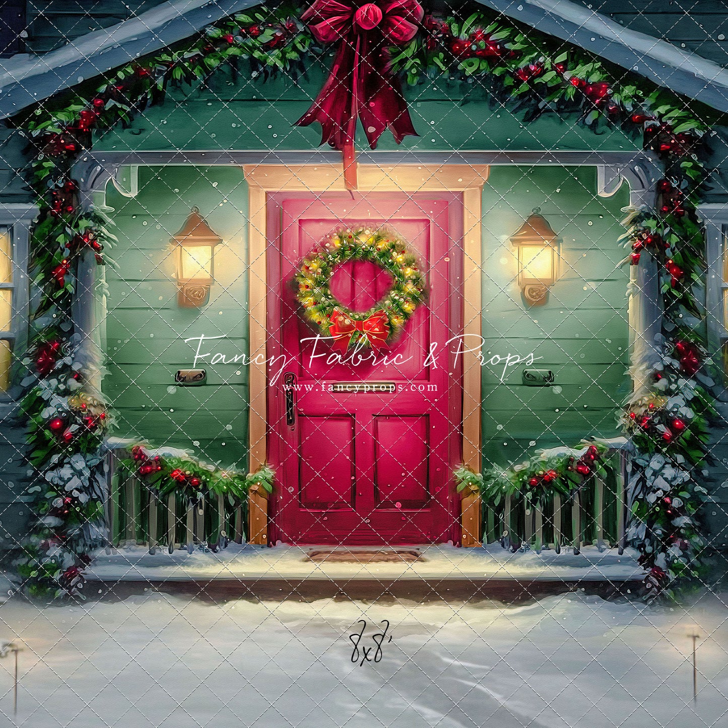 Magical Holiday Porch - Red Door - with Sweep Option