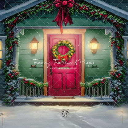 Magical Holiday Porch - Red Door - with Sweep Option