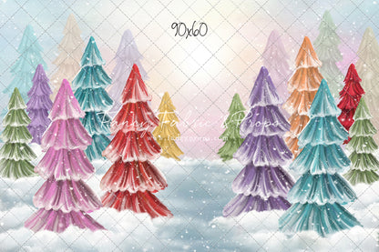 Magical Winter Rainbow Trees Pathway