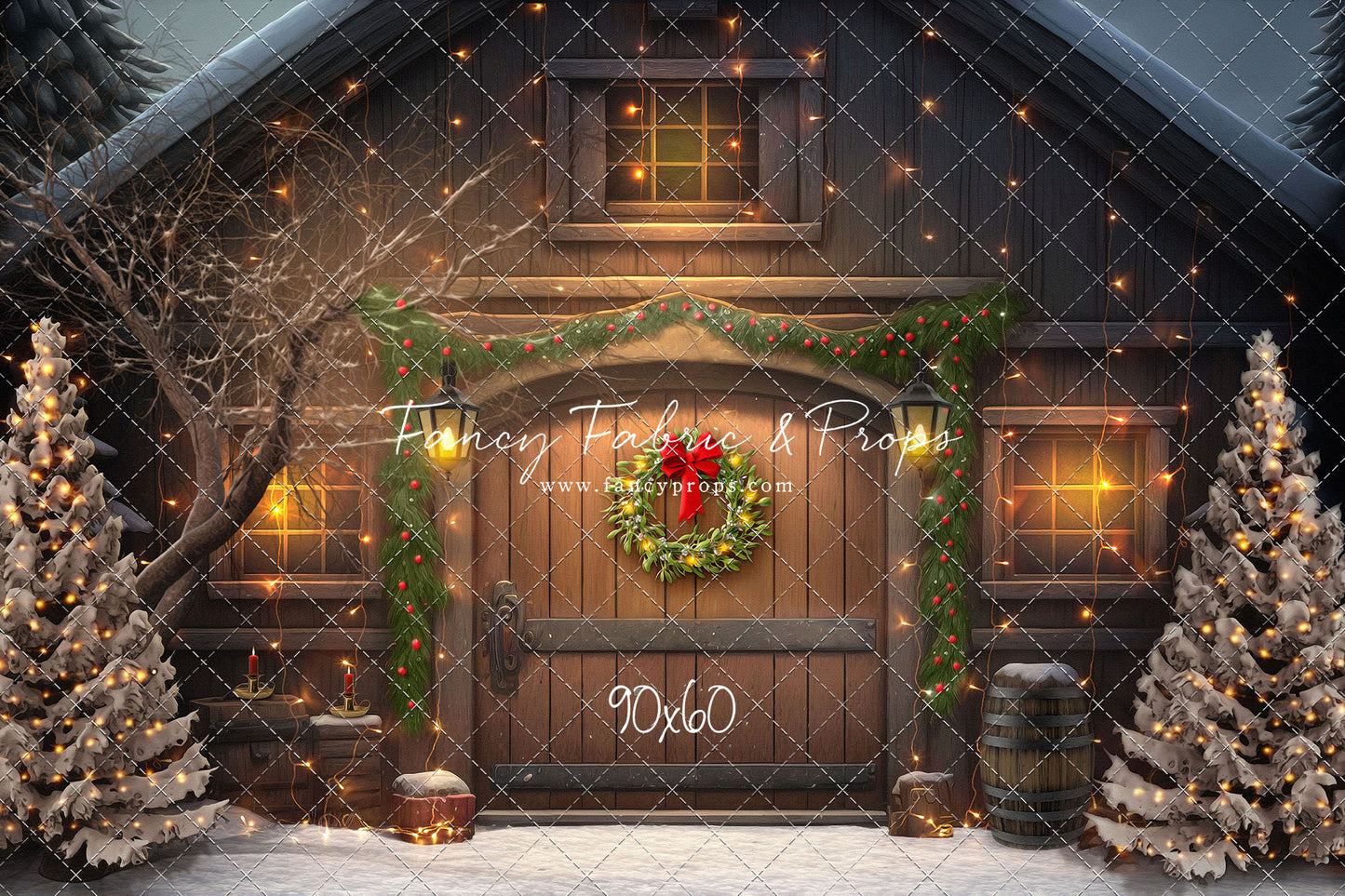 Merry Christmas Barn - Brown Door With Lights - with Sweep Option