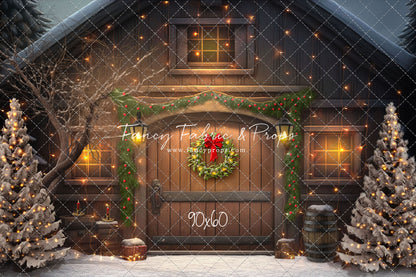 Merry Christmas Barn - Brown Door With Lights - with Sweep Option