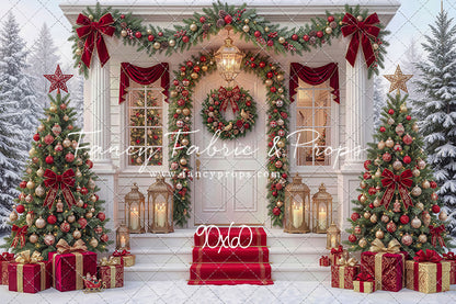 Red Ribbon Christmas Porch - With Sweep Option