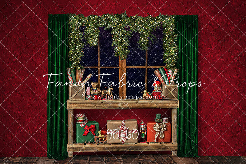 Red Wrapping Room Window