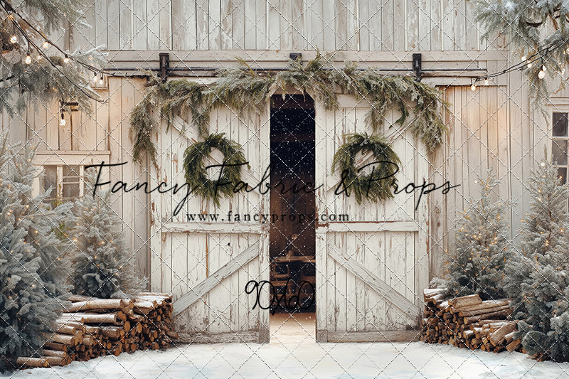 Snowy Evergreen Barn - with Sweep Option