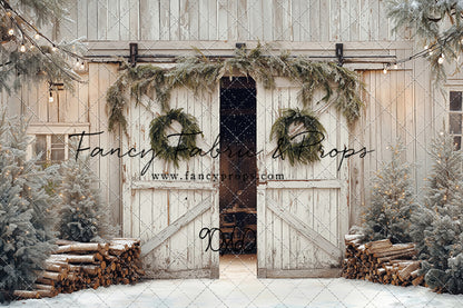Snowy Evergreen Barn - with Sweep Option