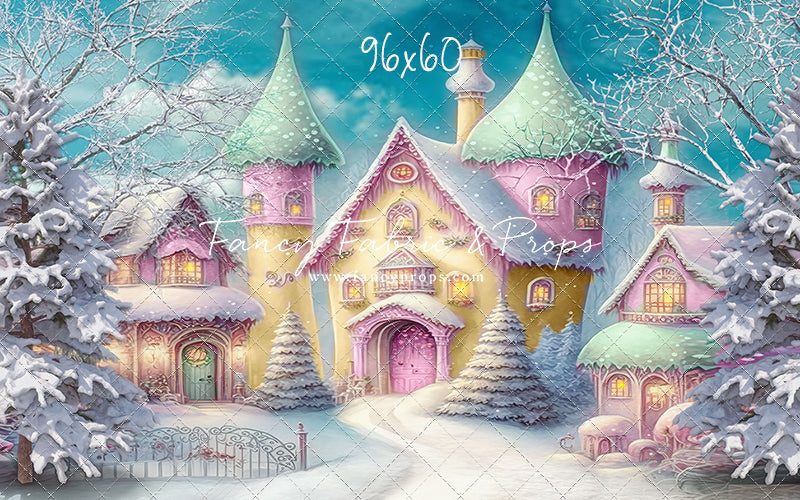 Colorful Snowy Village - Green Roof - with Sweep Option