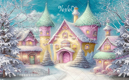 Colorful Snowy Village - Green Roof - with Sweep Option